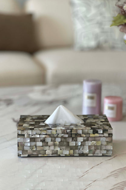 Mother Of Pearl Black Tissue Box