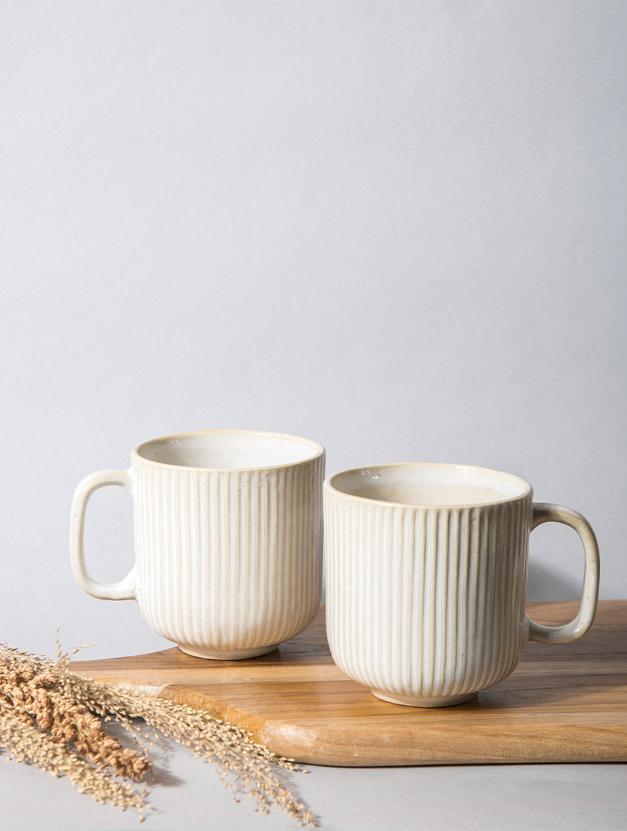 Striped Ivory Coffee Mug (Set of 2)
