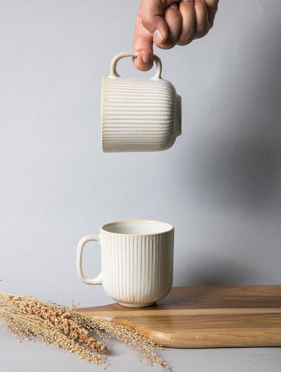 Striped Ivory Coffee Mug (Set of 2)