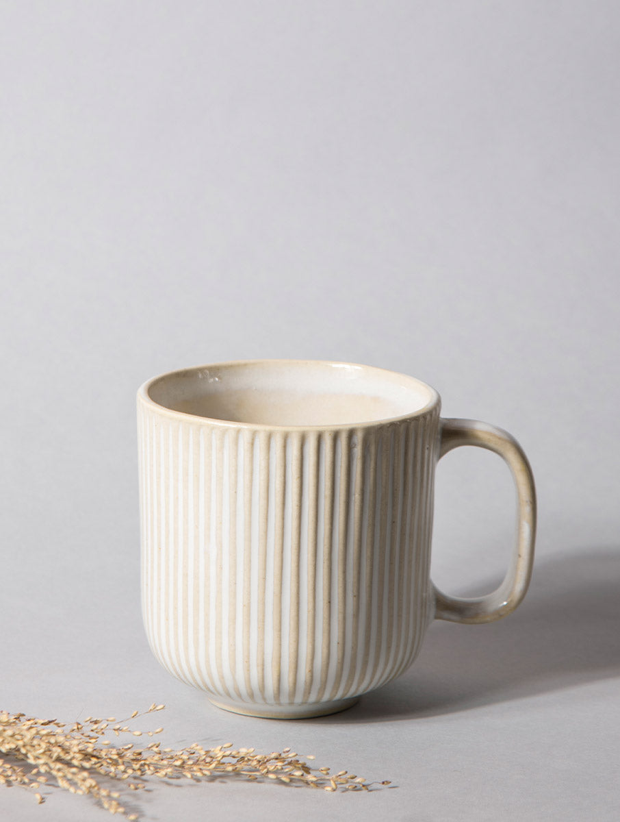 Striped Ivory Coffee Mug (Set of 2)