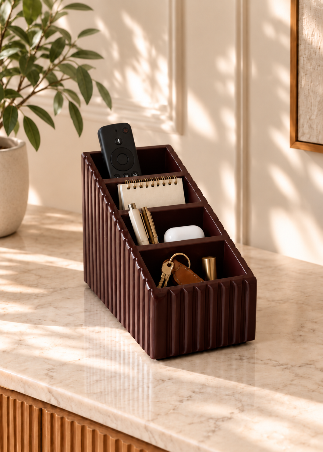 Imperium Fluted Remote Holder 4 Slot - Walnut