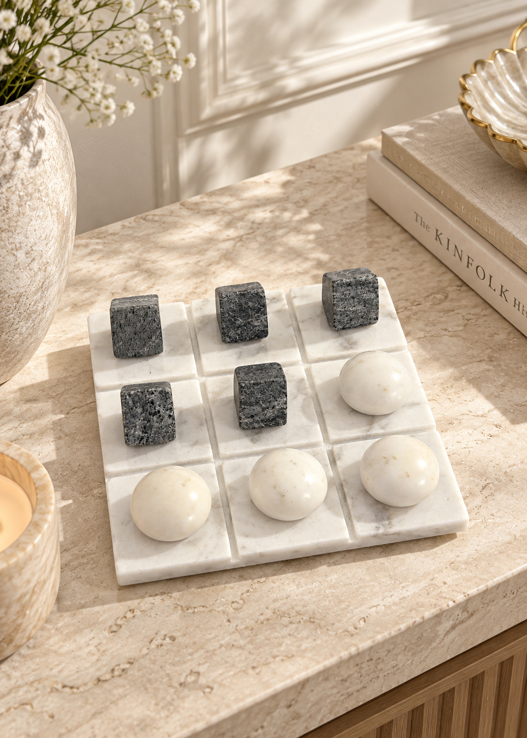Black and White Marble Tic Tac Tое