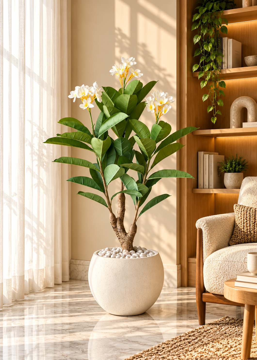 Artificial White Blossom Frangipani Plant - 5 Feet