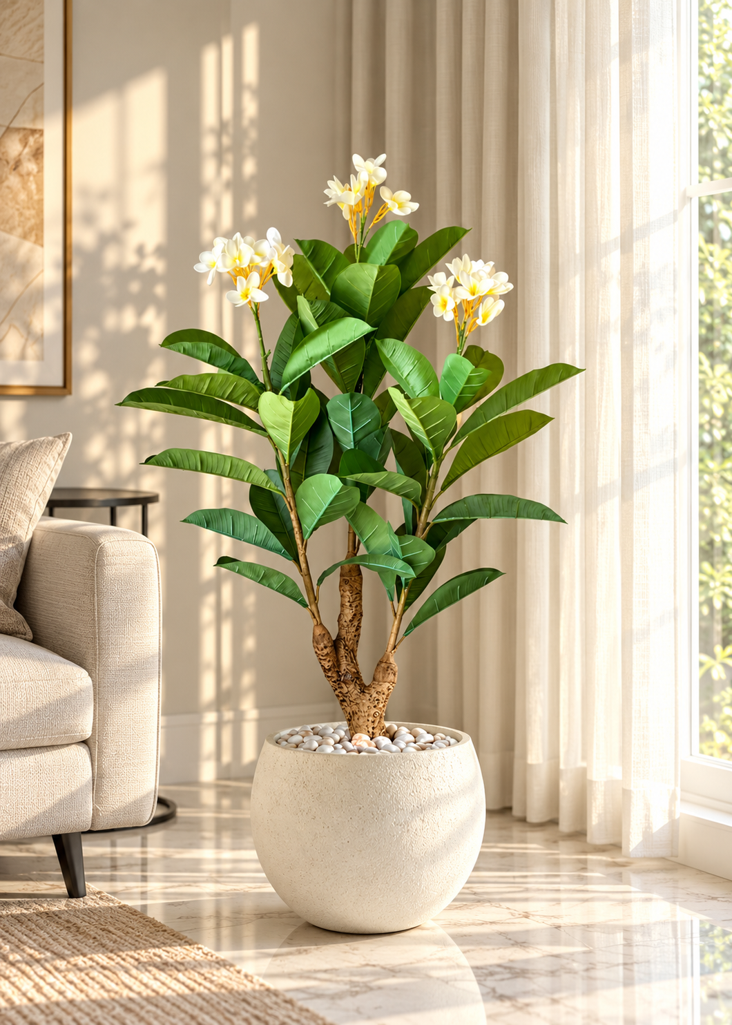 Artificial White Blossom Frangipani Plant - 5 Feet