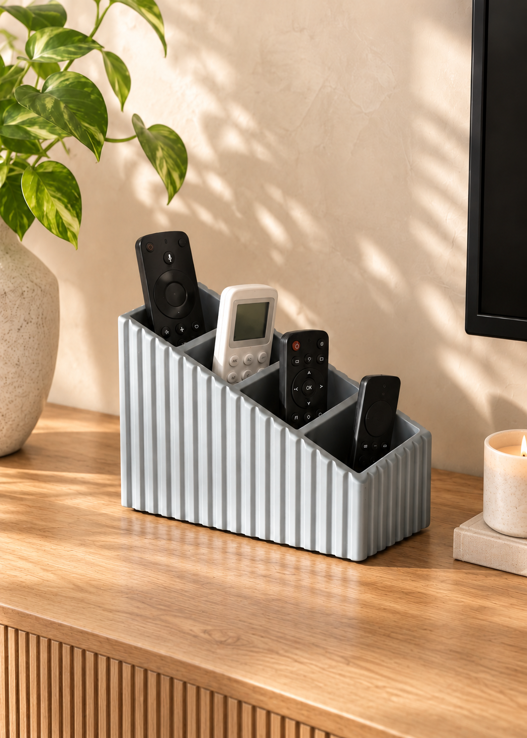 Imperium Fluted Remote Holder 4 Slot - Grey