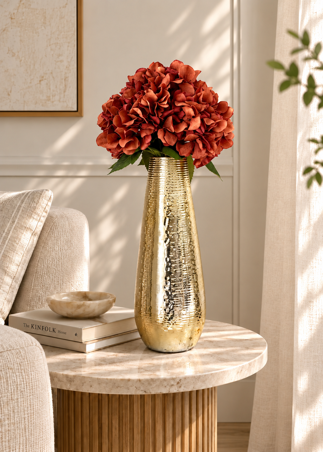Artificial Hydrangea Stem - Carmine Red (One Stem)