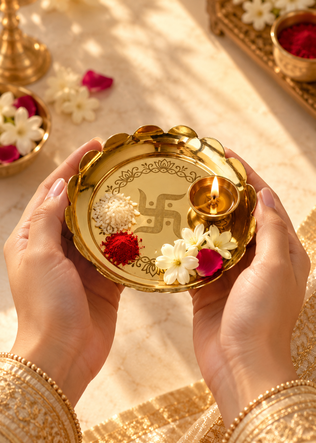 Aaradhya Brass Pooja Platter – Medium