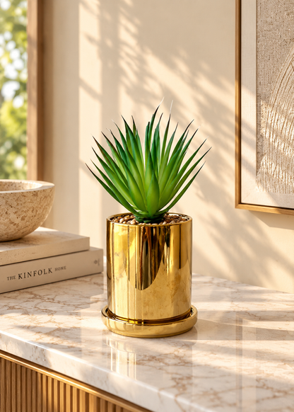 Artificial Spire Agave Plant with Gold Pot