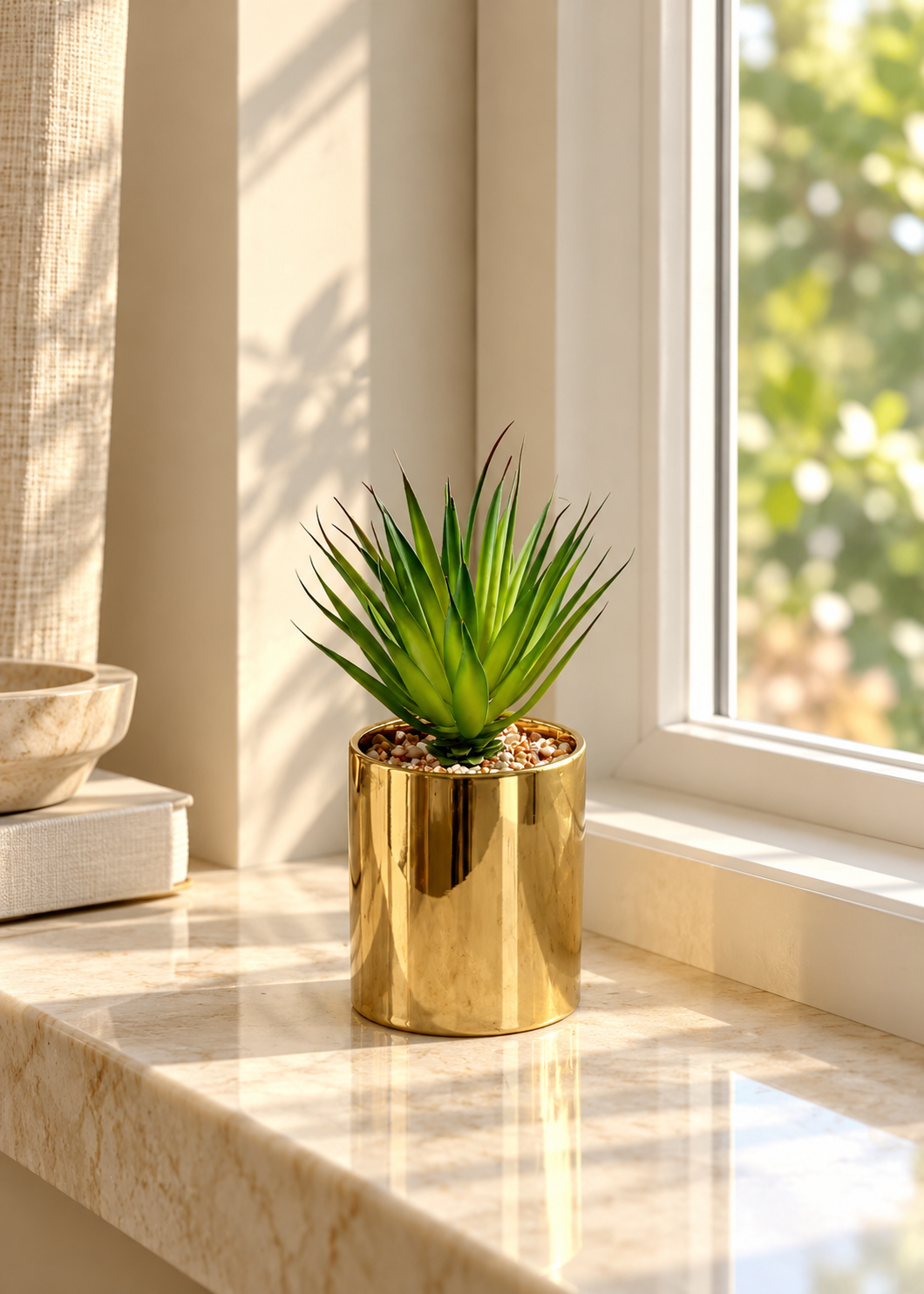 Artificial Spire Agave Plant with Gold Pot