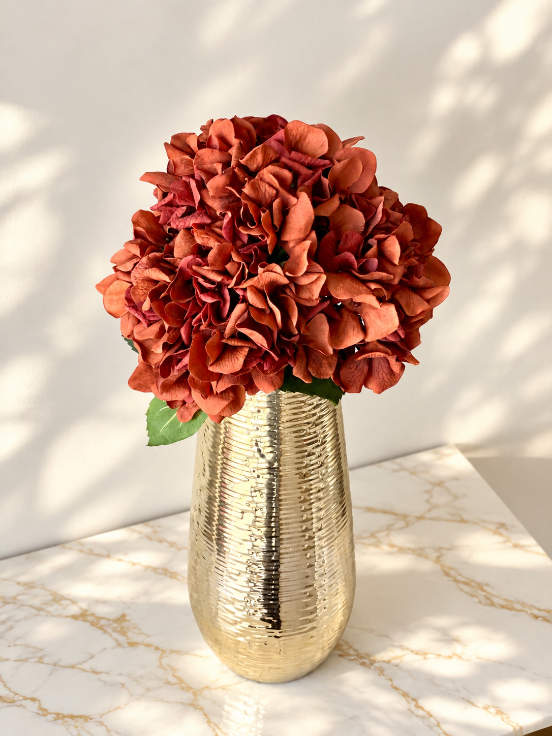 Artificial Hydrangea Stem - Carmine Red (One Stem)