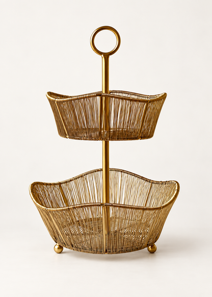 Alora Gold Two-Tier Fruit Basket