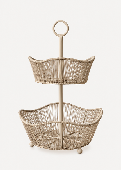 Alora Beige Two-Tier Fruit Basket
