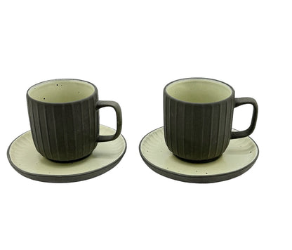 Charcoal Earthen Stoneware Coffee Cups With Saucers - Set of 2