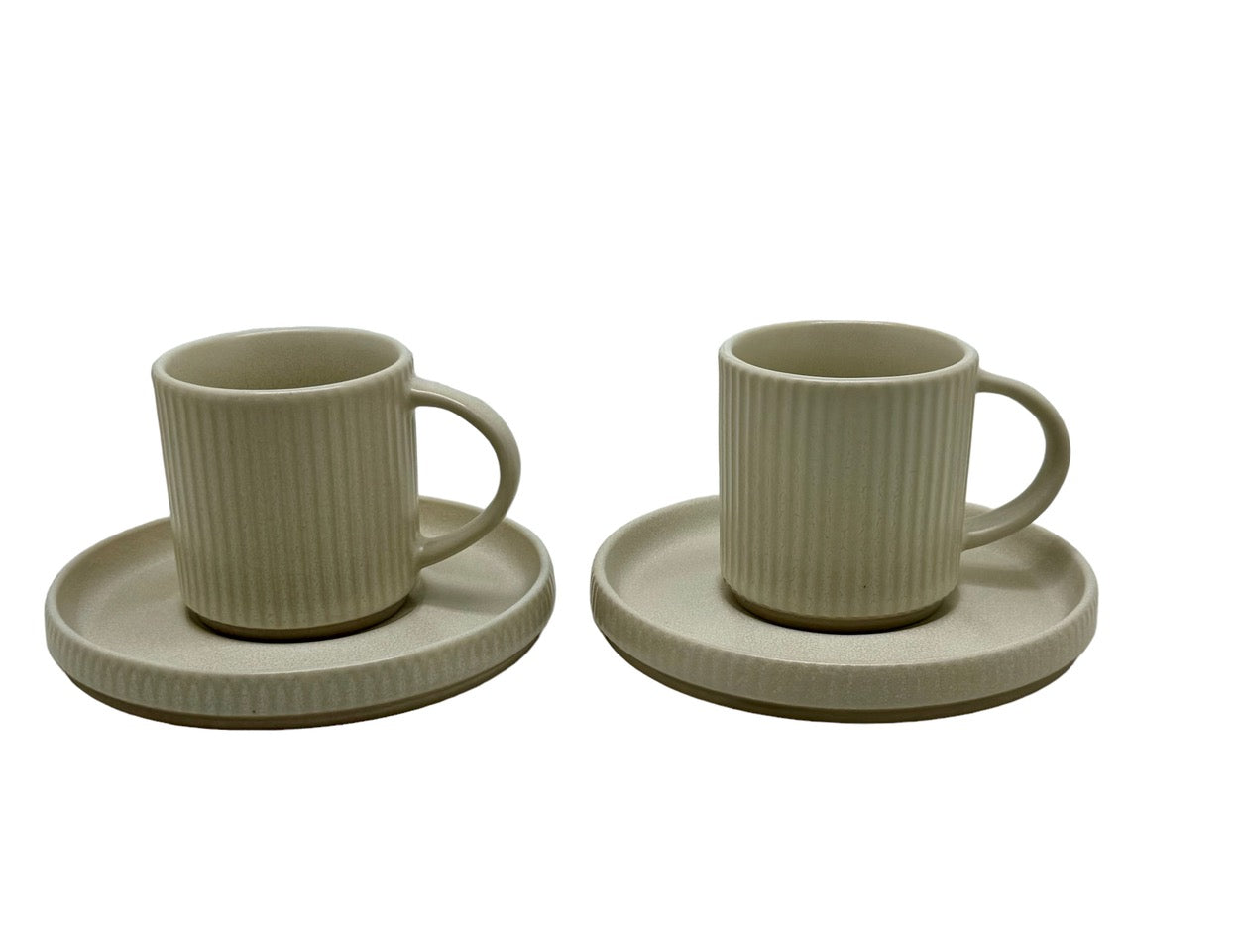 Ivory Earthen Stoneware Coffee Cups With Saucers - Set of 2