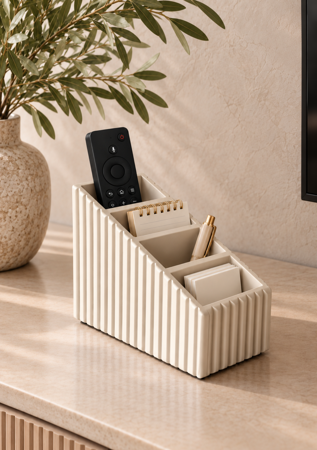Imperium Fluted Remote Holder 4 Slot - Beige