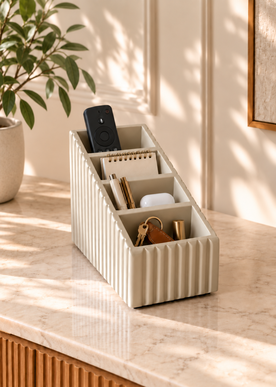 Imperium Fluted Remote Holder 4 Slot - Beige