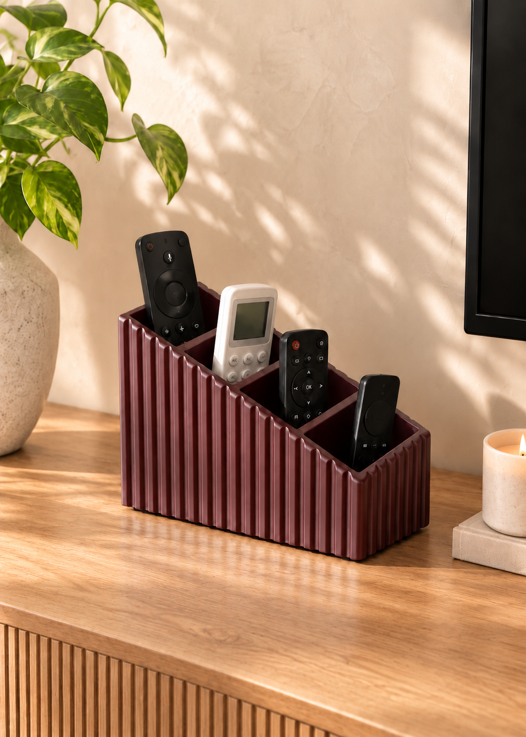 Imperium Fluted Remote Holder 4 Slot - Walnut