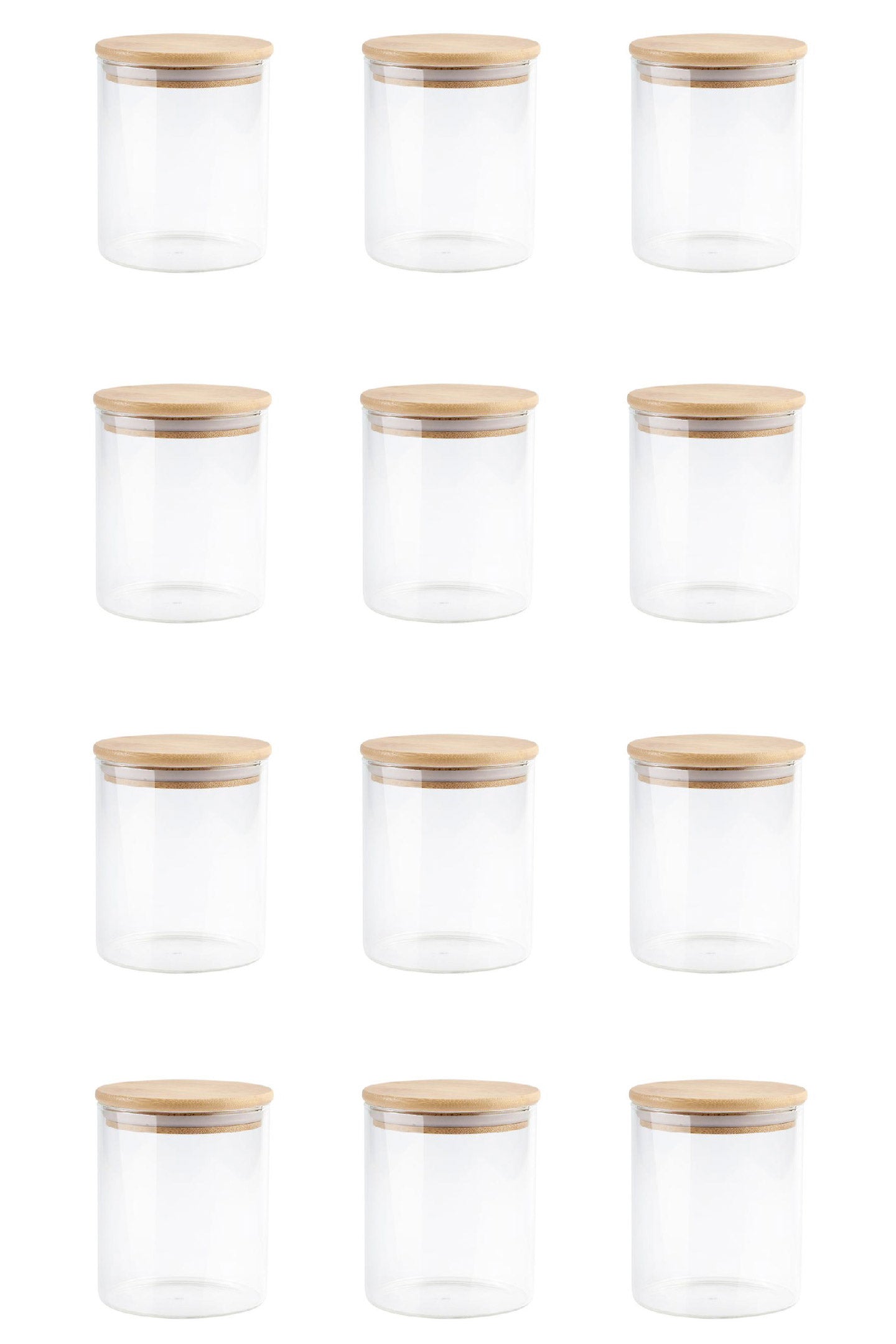 Glass Airtight Spice Jar With Wooden Lid - Set Of 12