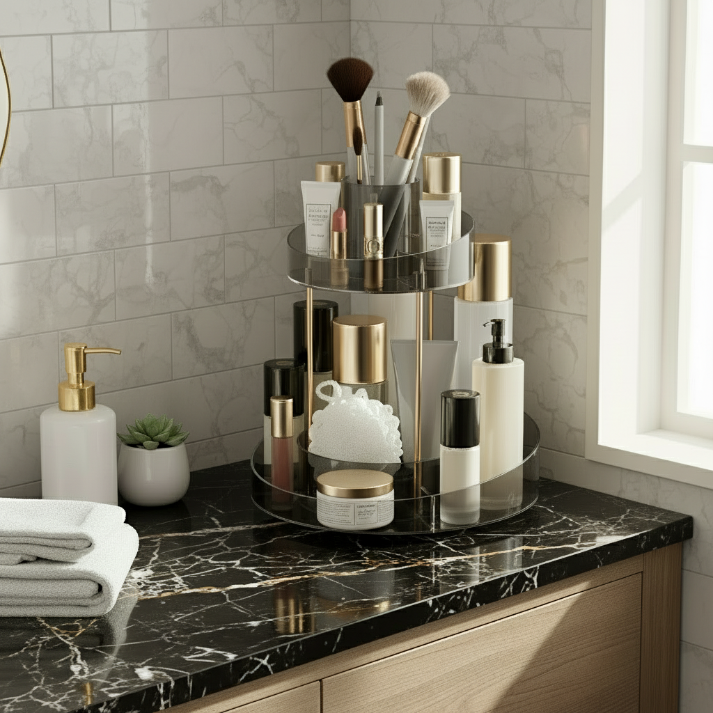 Two Tier Vanity Makeup Organiser - Grey