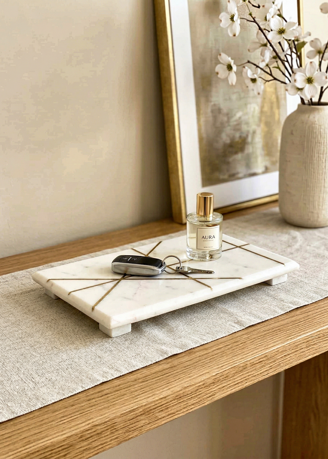 Celeste Marble Brass Inlay Tray