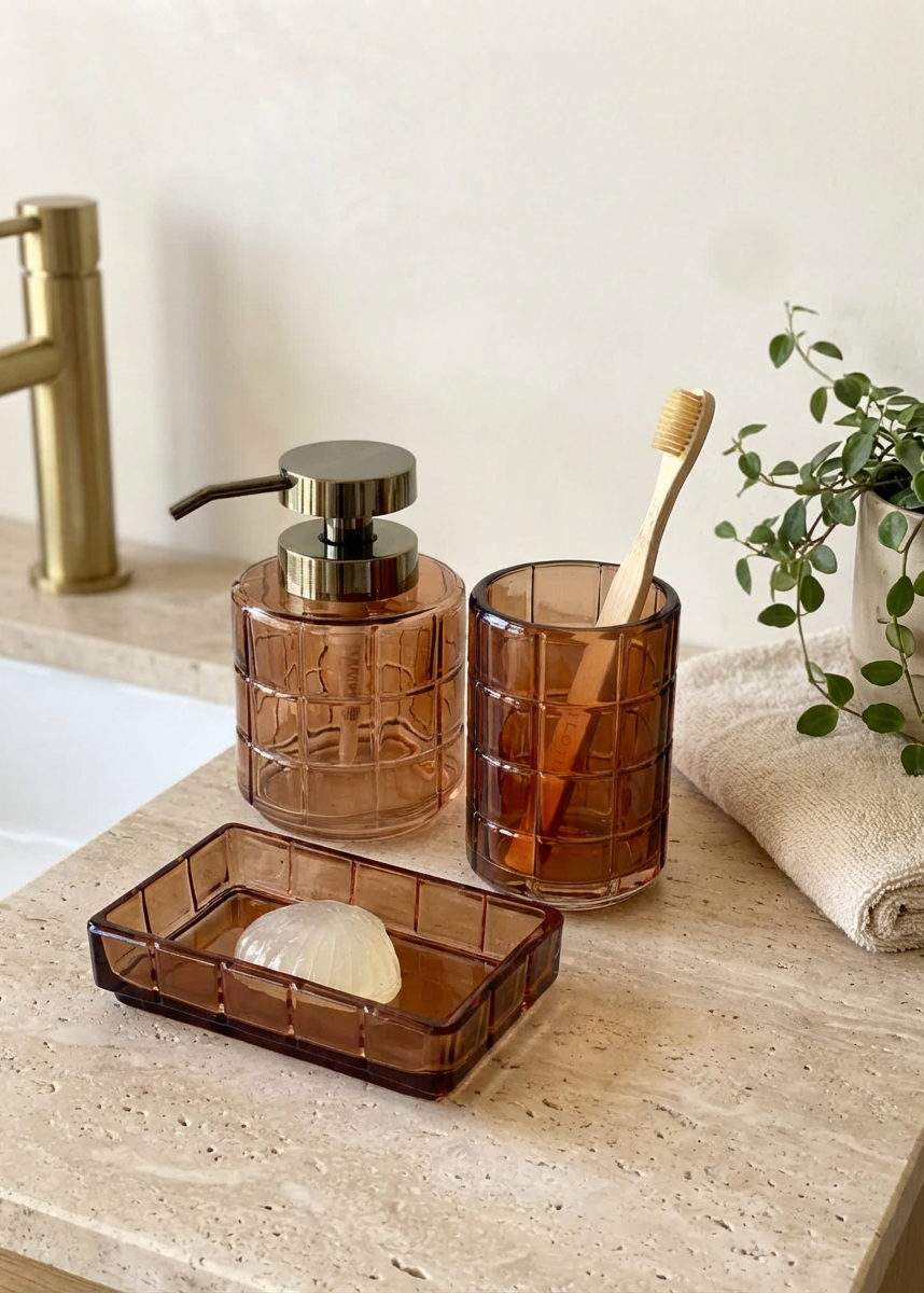 Cube Bathroom Set – Amber (Set of 3)