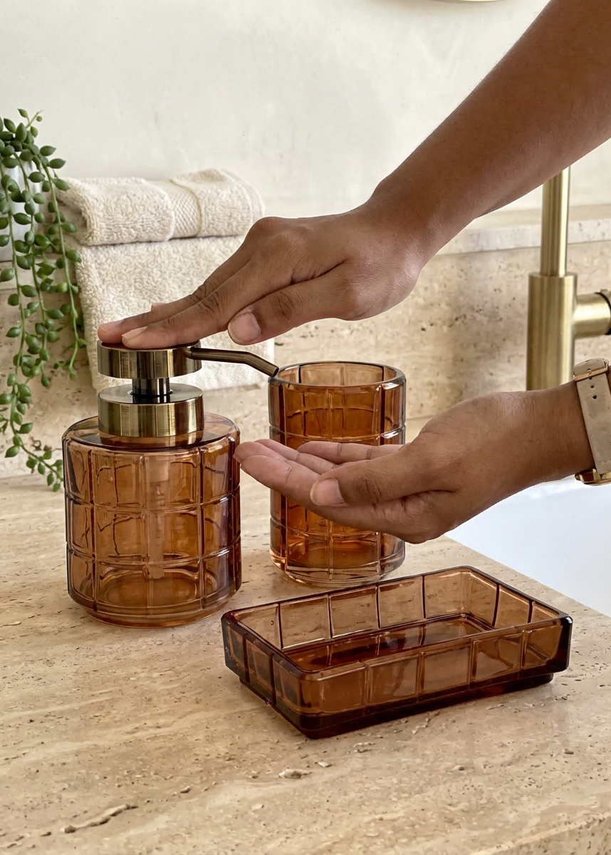 Cube Bathroom Set – Amber (Set of 3)