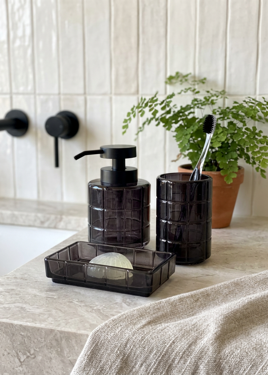 Cube Bathroom Set – Black (Set of 3)