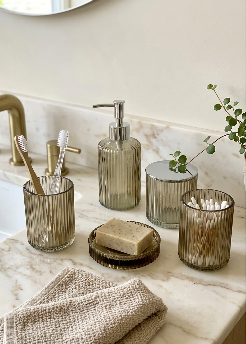 Mist Bathroom Set – Amber (Set of 5)