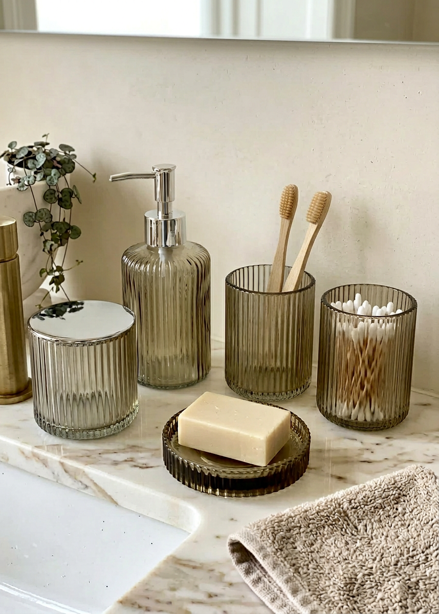 Mist Bathroom Set – Amber (Set of 5)