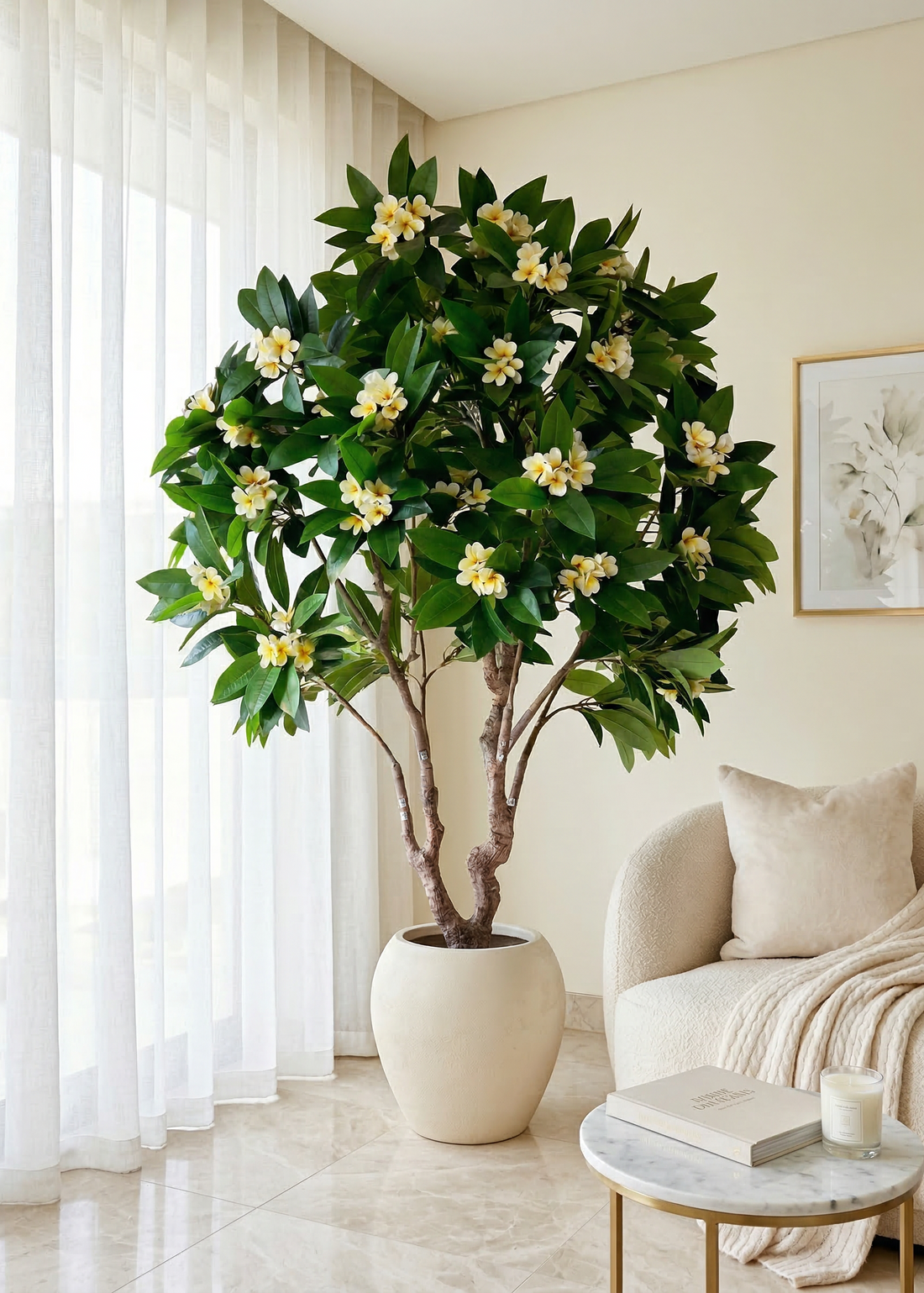 Artificial Frangipani Plant + Pot - 7.7 Feet (White)
