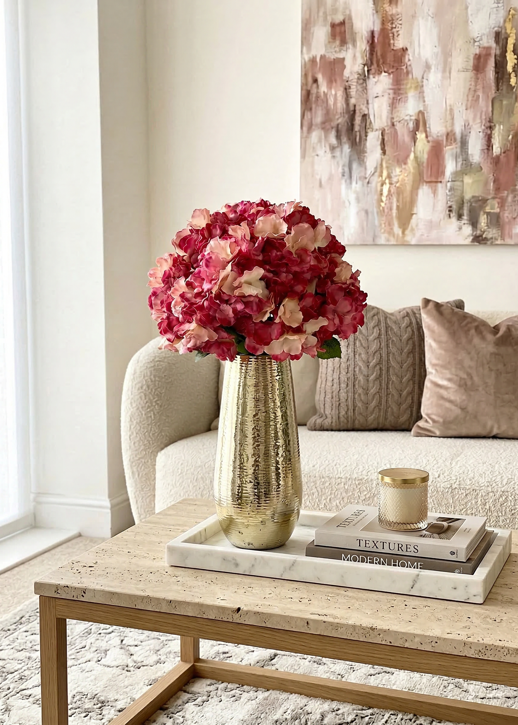 Artificial Hydrangea Flower Pink - Set of 2