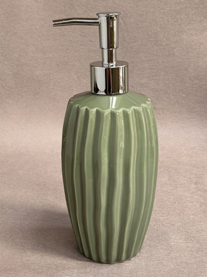 Ribbed Ceramic Bathroom Dispenser - Sage Green
