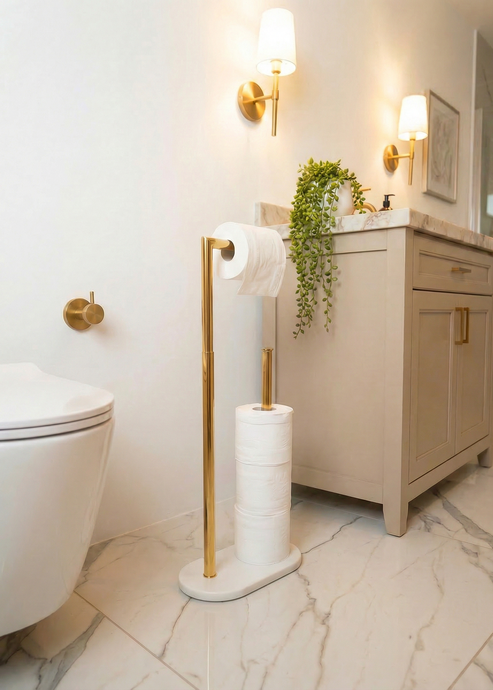 Melrose Toilet Roll Holder - White and Gold