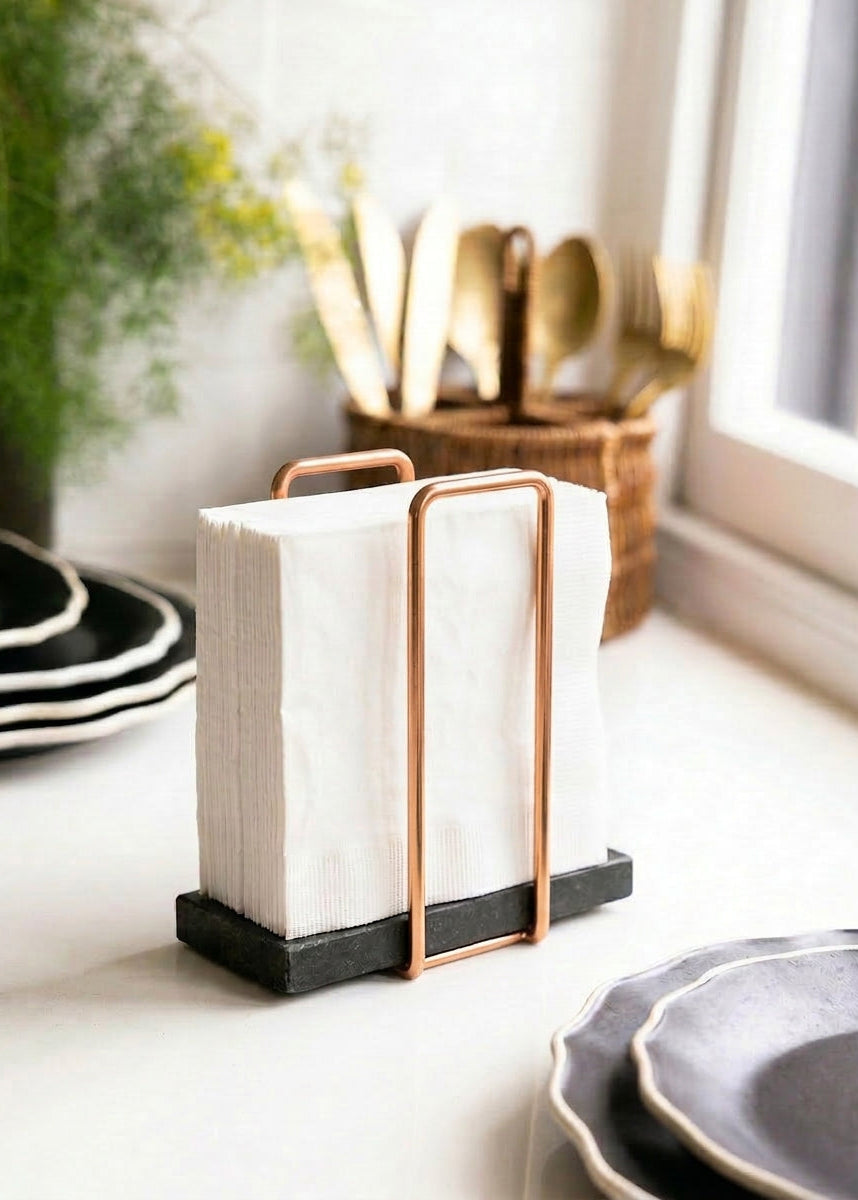 Imperial Napkin Holder - Black &amp; Rose Gold