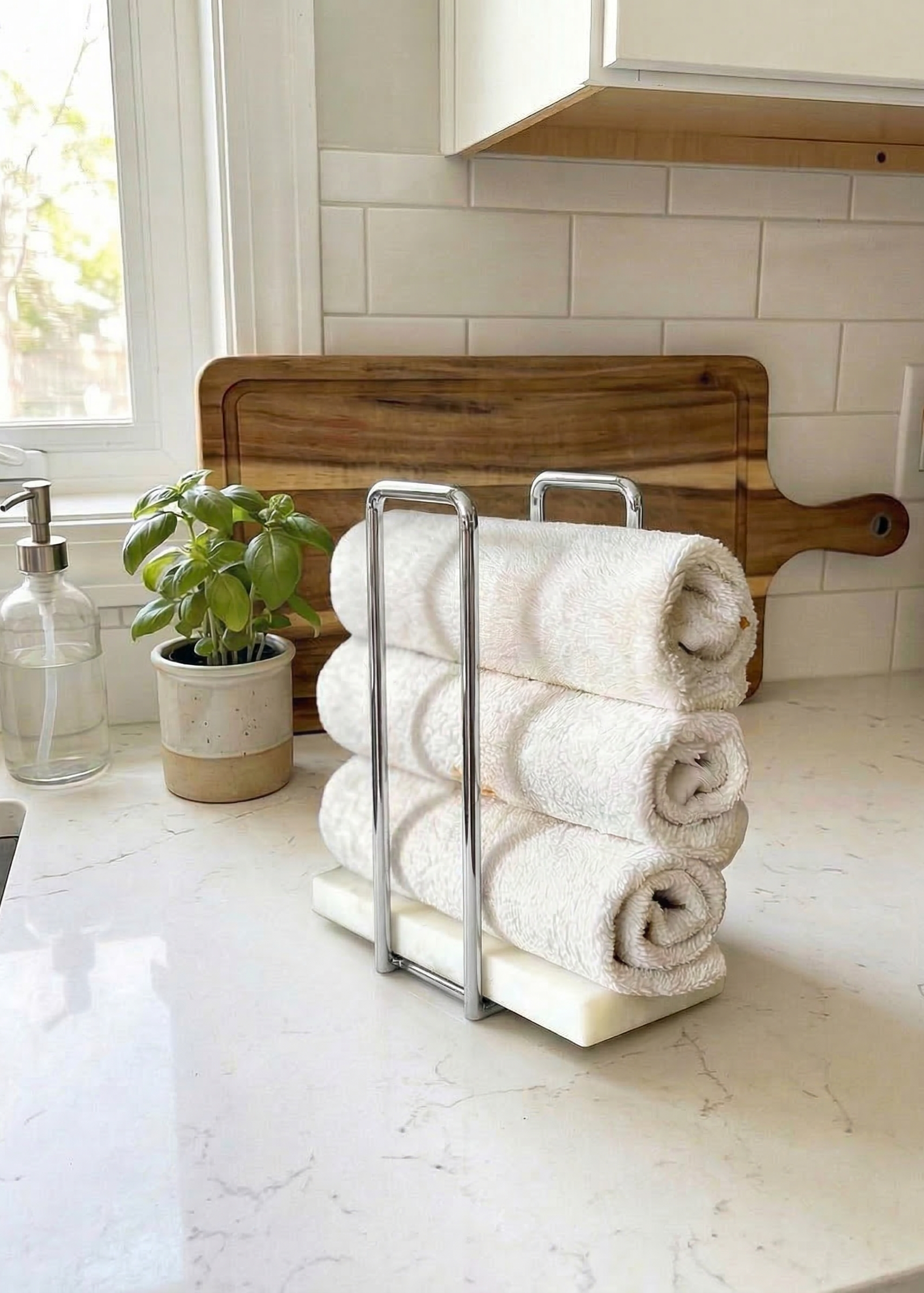 Imperial Napkin Holder - White &amp; Silver