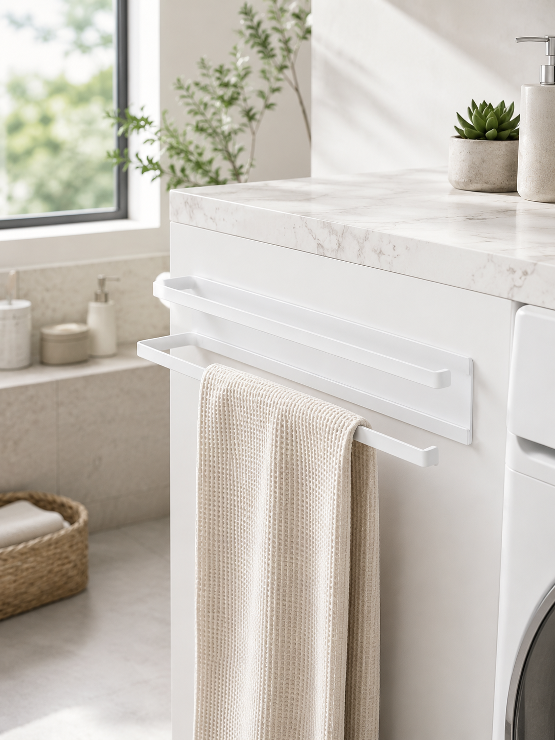 Magnetic Double Tissue + Towel Holder (White)