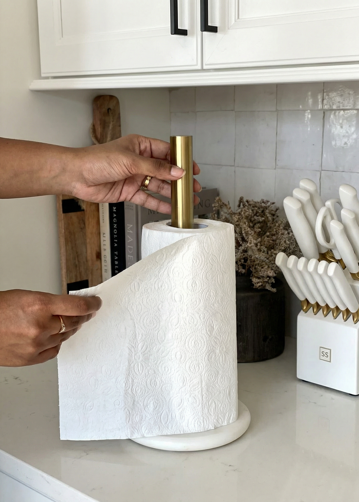 Kitchen Marble Towel Roll Holder - White &amp; Gold