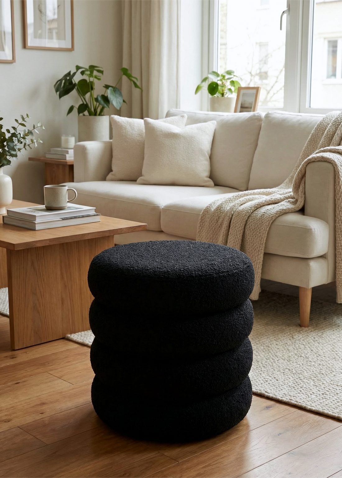 Noir Boucle Pouffe
