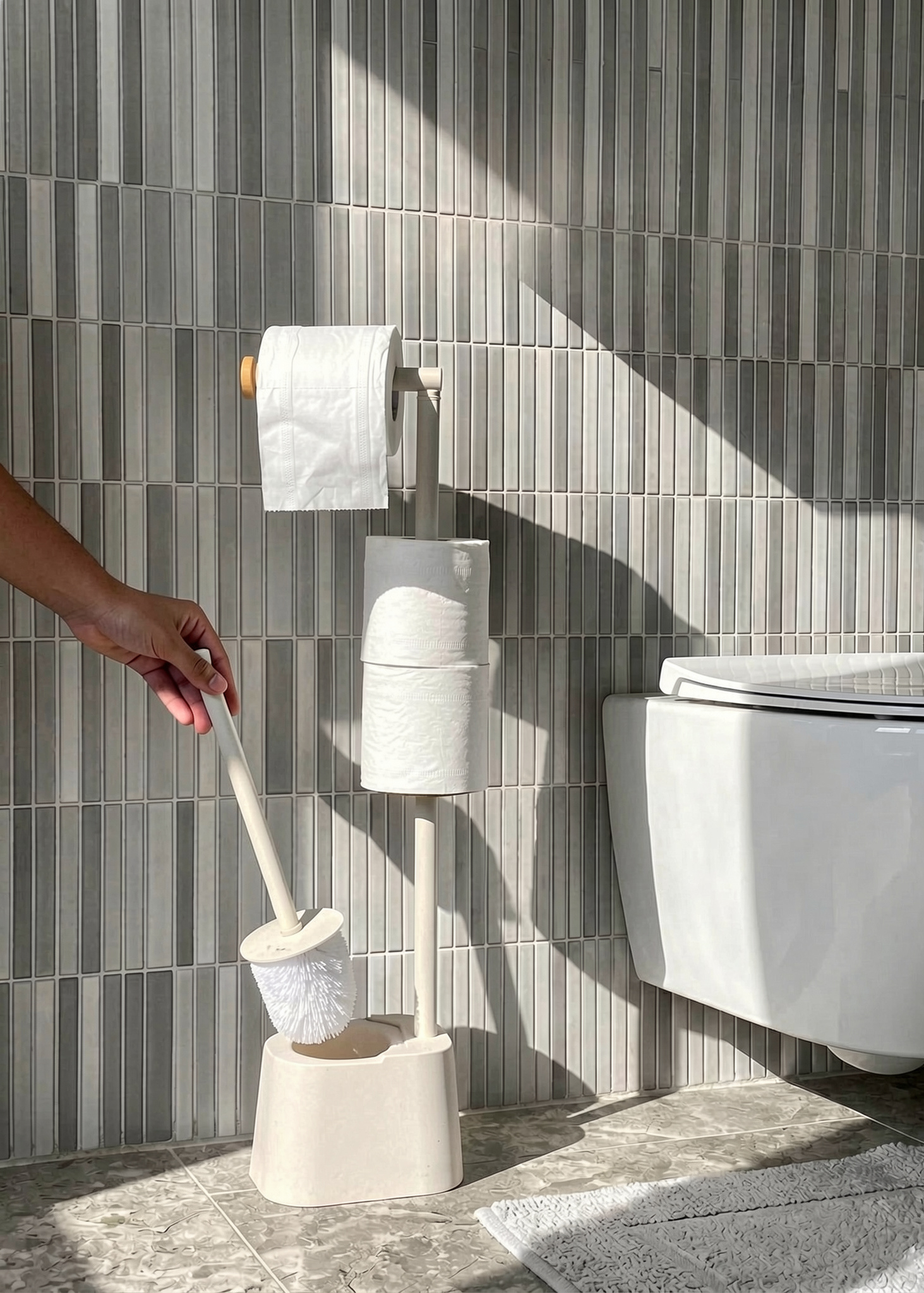 Axis Toilet Paper Holder With Brush - Ivory