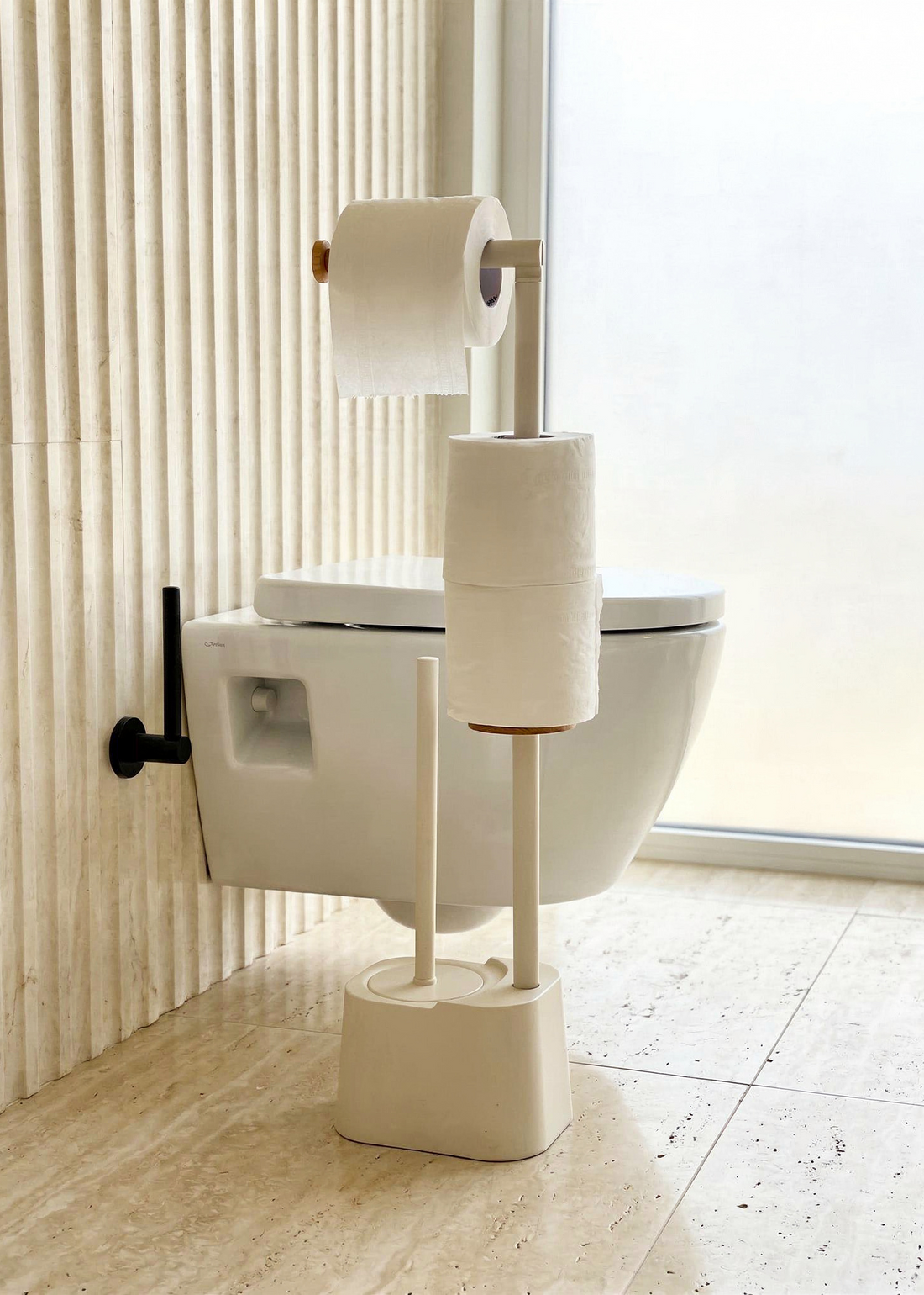 Axis Toilet Paper Holder With Brush - Ivory