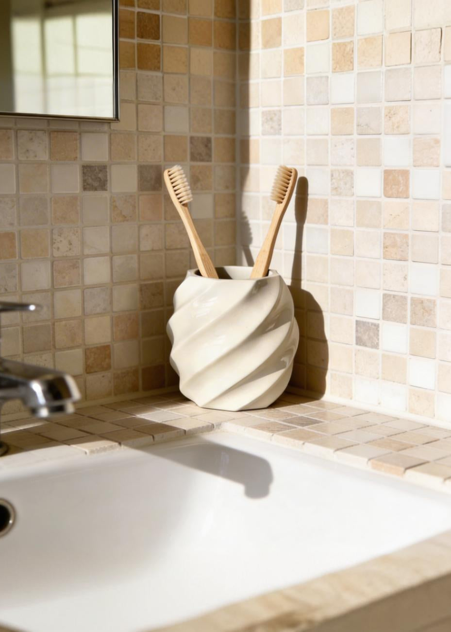 Swirl Bathroom Tumbler - Ivory