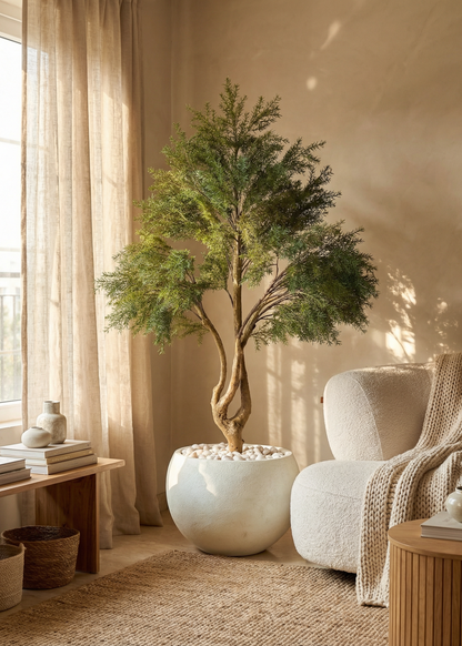 Artificial Australian Cedar Plant + Black Pot - 5.5 Feet