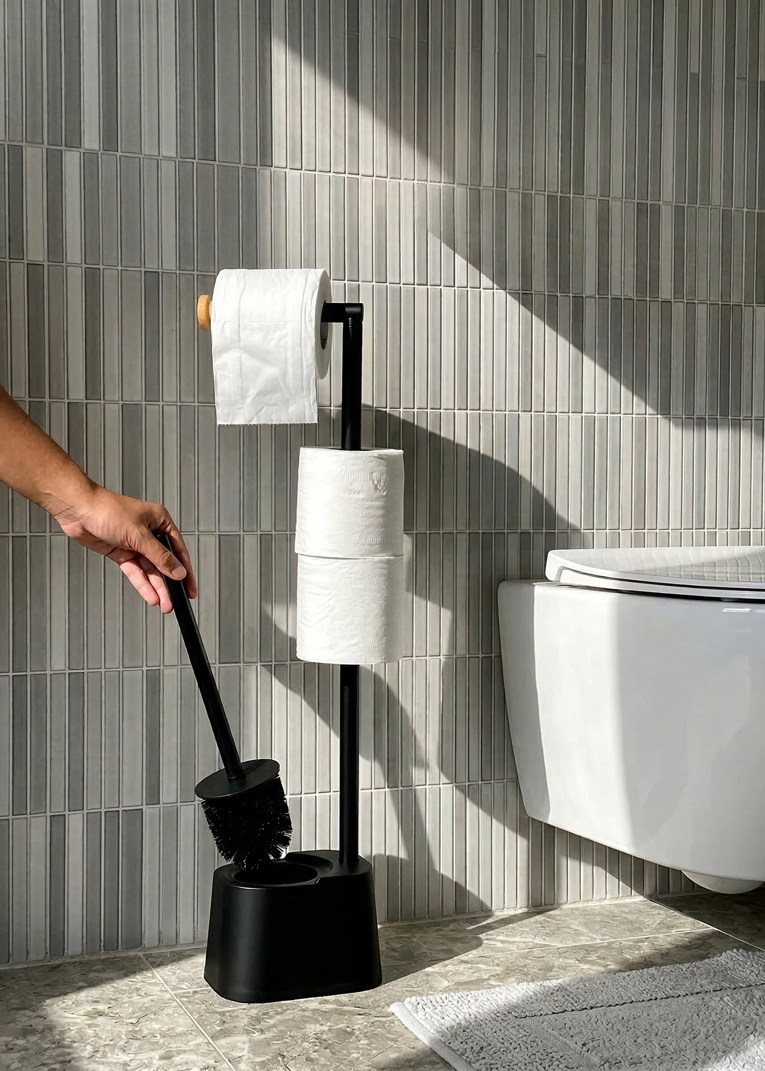 Axis Toilet Paper Holder With Brush - Black