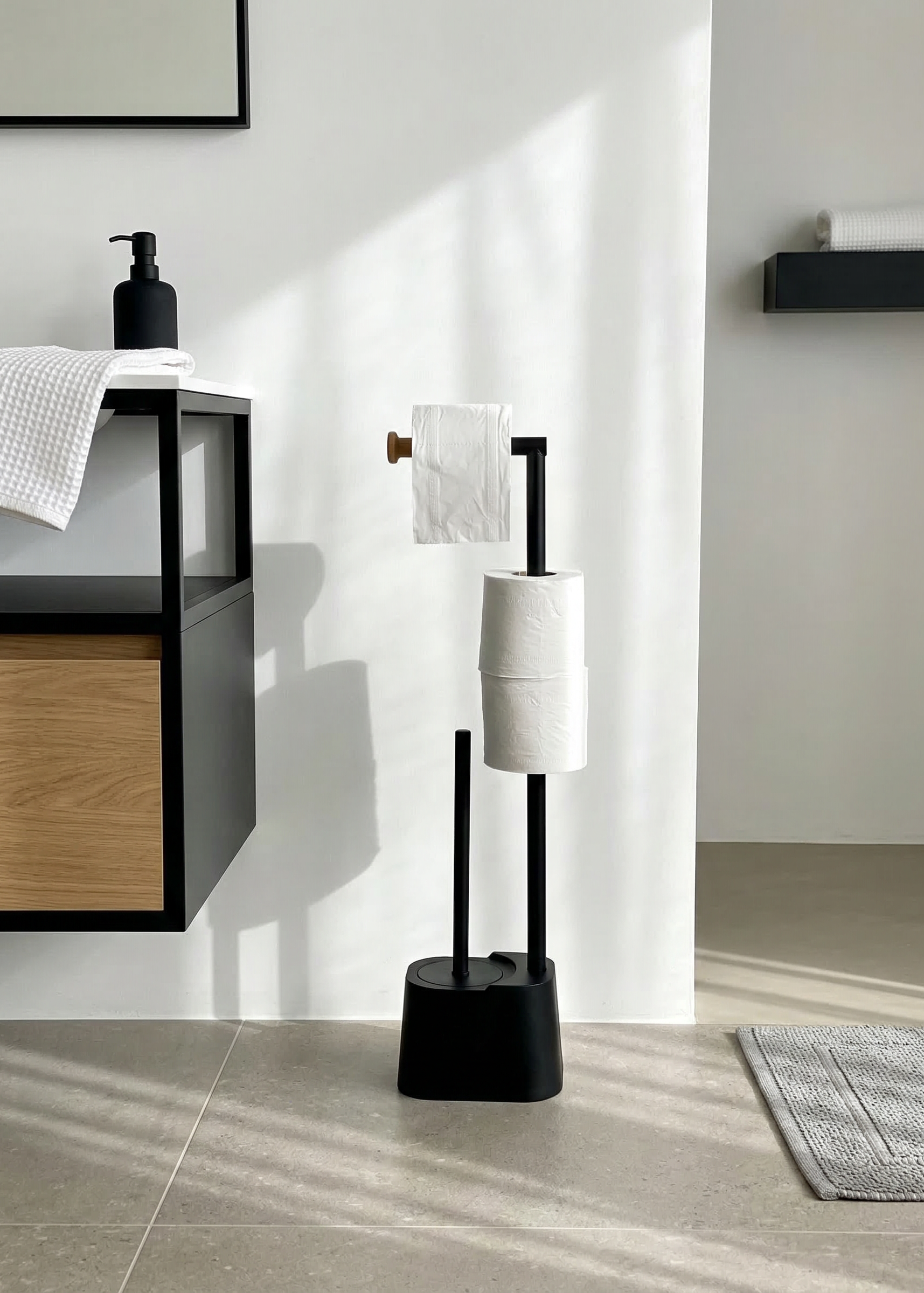 Axis Toilet Paper Holder With Brush - Black