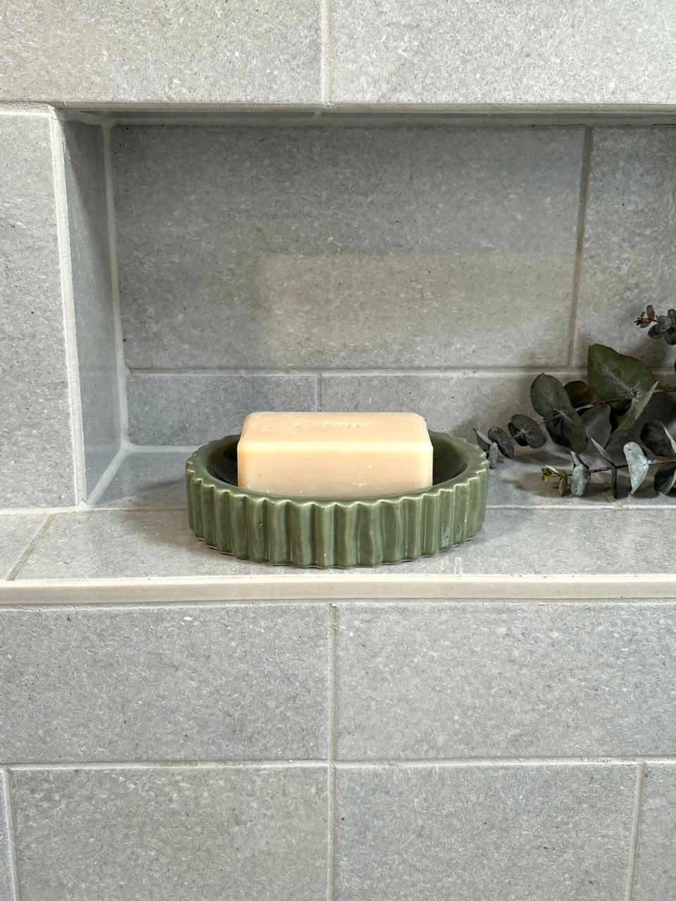 Ribbed Ceramic Bathroom Soap Dish - Sage Green