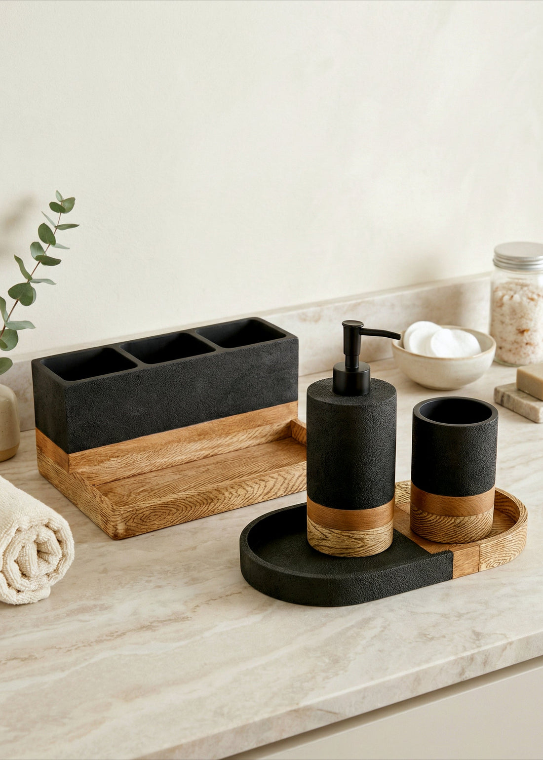 Aurum Dune Bathroom Set - Set of 3 (Black)