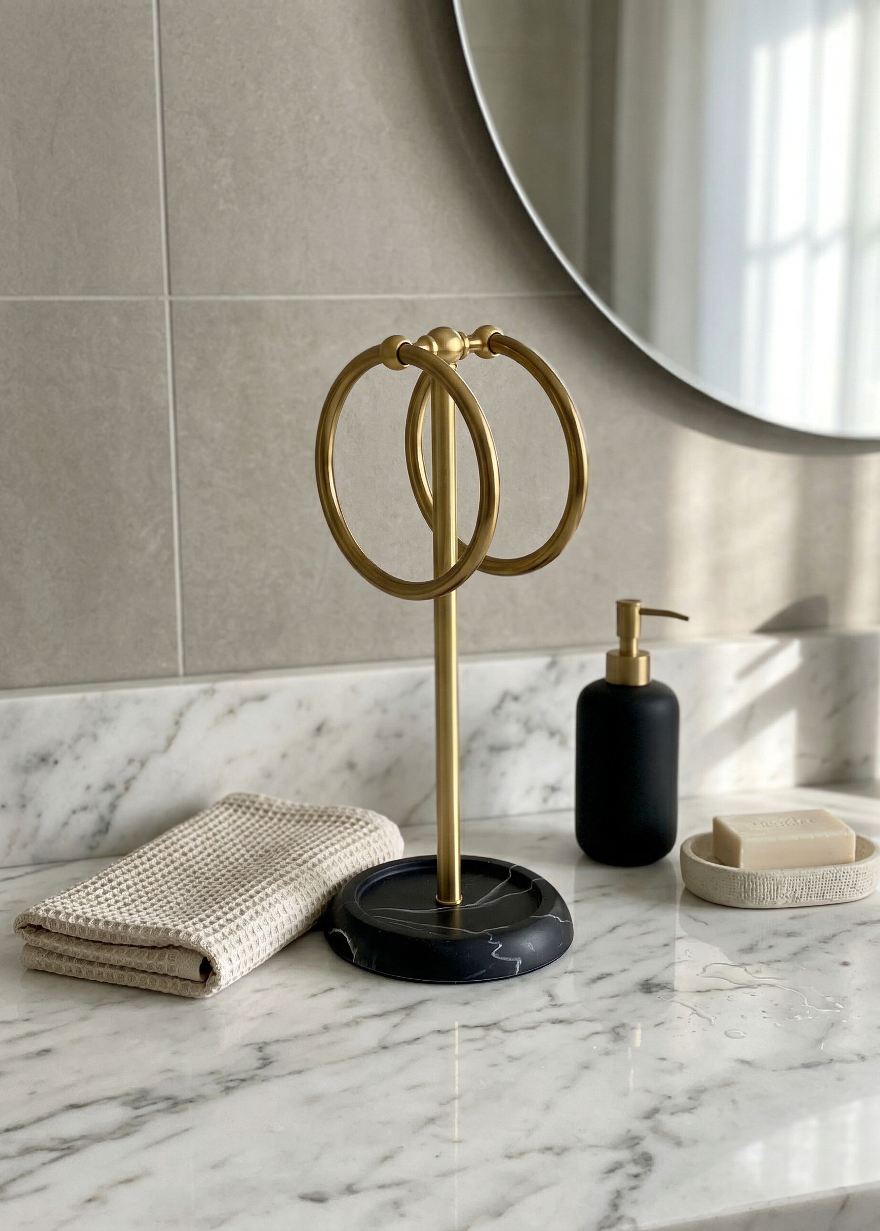 Dual Ring Hand Towel Stand - Black