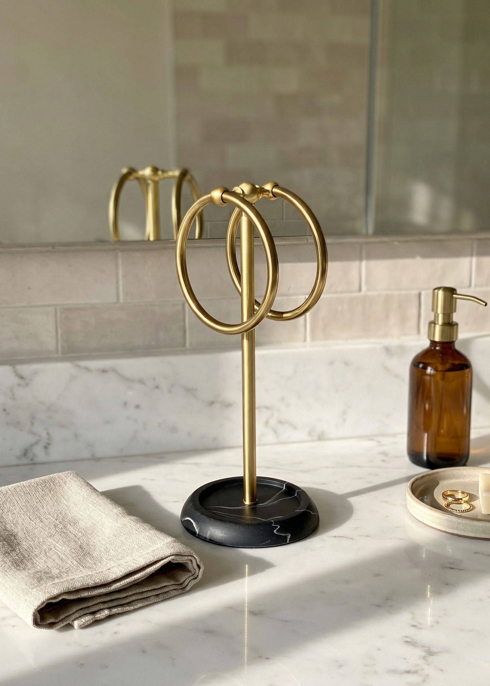 Dual Ring Hand Towel Stand - Black