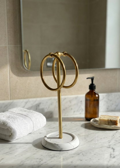 Dual Ring Hand Towel Stand - White