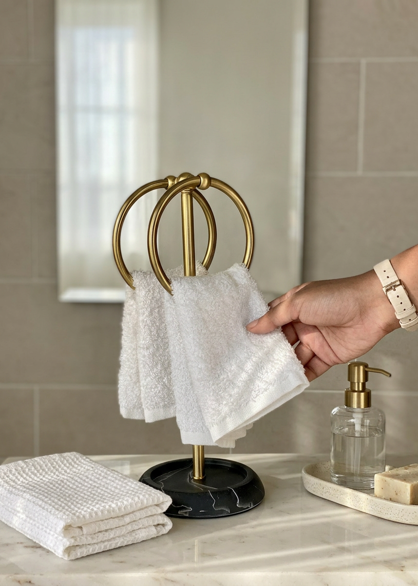 Dual Ring Hand Towel Stand - Black